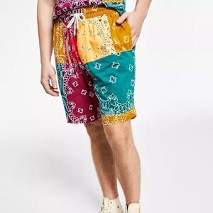 Sun + Stone Men's Cillian Regular-Fit Bandana Patchwork-Print Drawstring Shorts